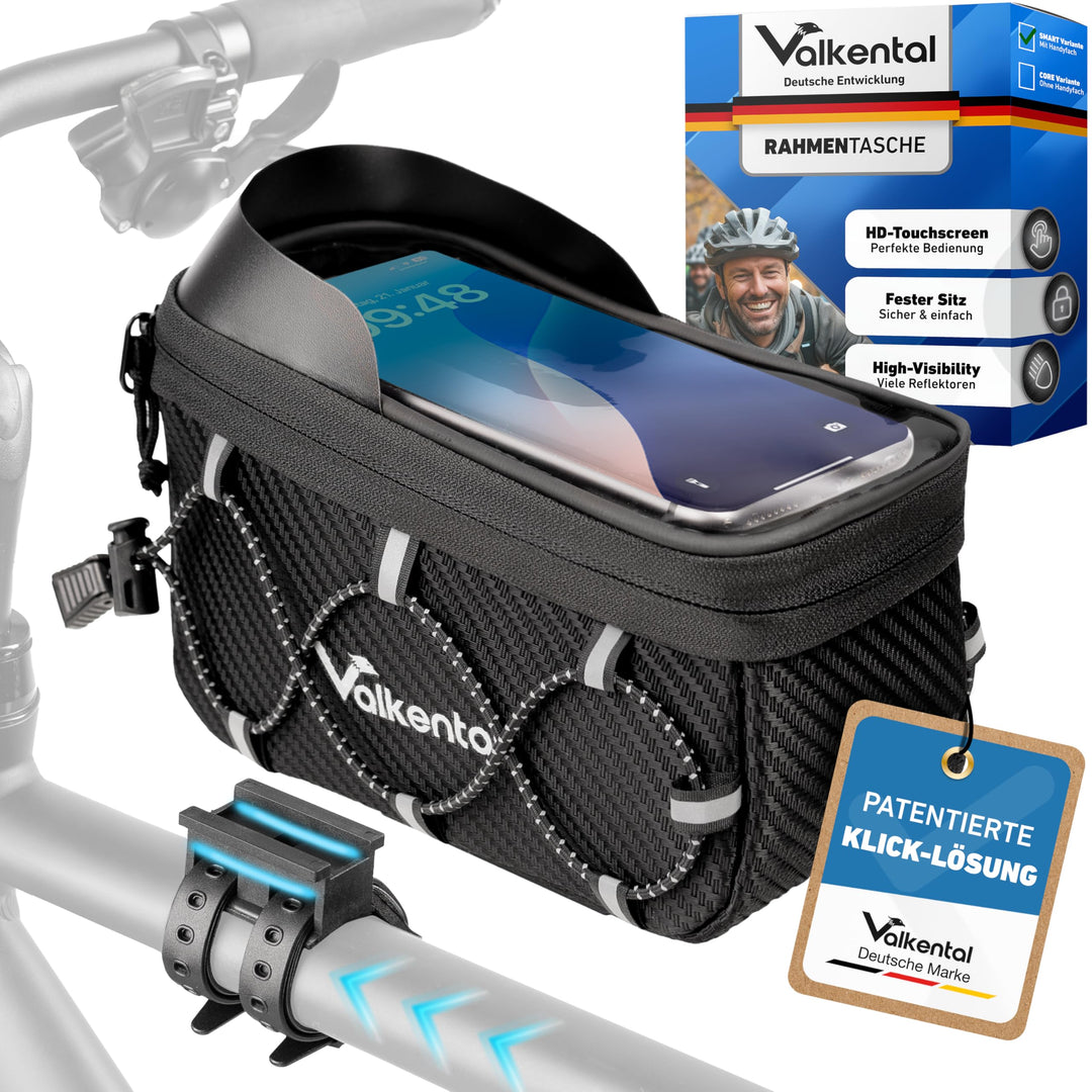 Valkental® Fahrrad Rahmentasche [Innovativer Adapter] Wasserfeste Oberrohrtasche mit Schnellspanner
