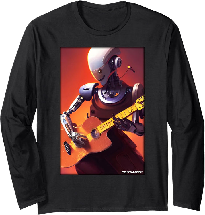 Roboter Gitarre Zukunft Technologie Wissenschaft Sci-Fi Maschine Langarmshirt