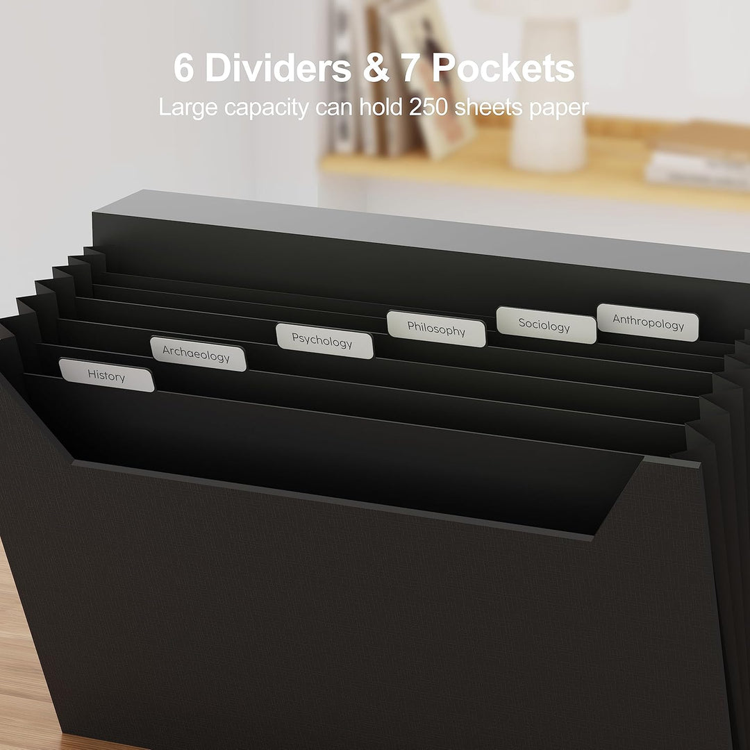 JiaWei Fächermappe - Dokumentenmappe A4 7 Fächern, Ordner Organizer mit Magnetisch Deckel, Etiketten