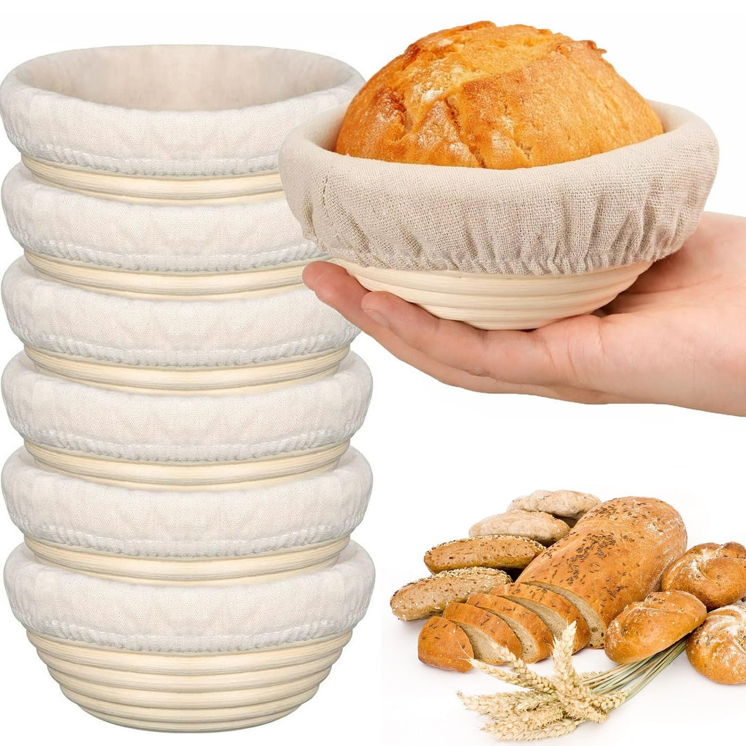 Brotgärkörbchen Set mit 6 Banneton-Korb, Teiggärschale, rund, Gärkörbe, handgefertigt, Rattankörbe,