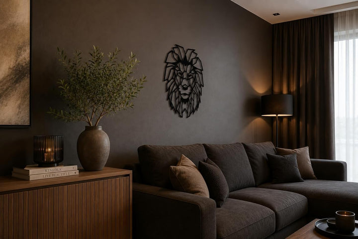 Pet-Jos Löwe Wanddekoration Holz Löwe Wanddeko Geometrische Ornamente Minimalistische Wandkunst Häng