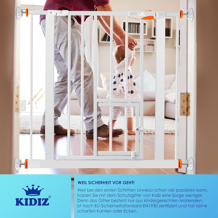 KIDIZ® Türschutzgitter Absperrgitter Treppengitter Kindergitter | mit Türe für Hunde und Katzen, Hau