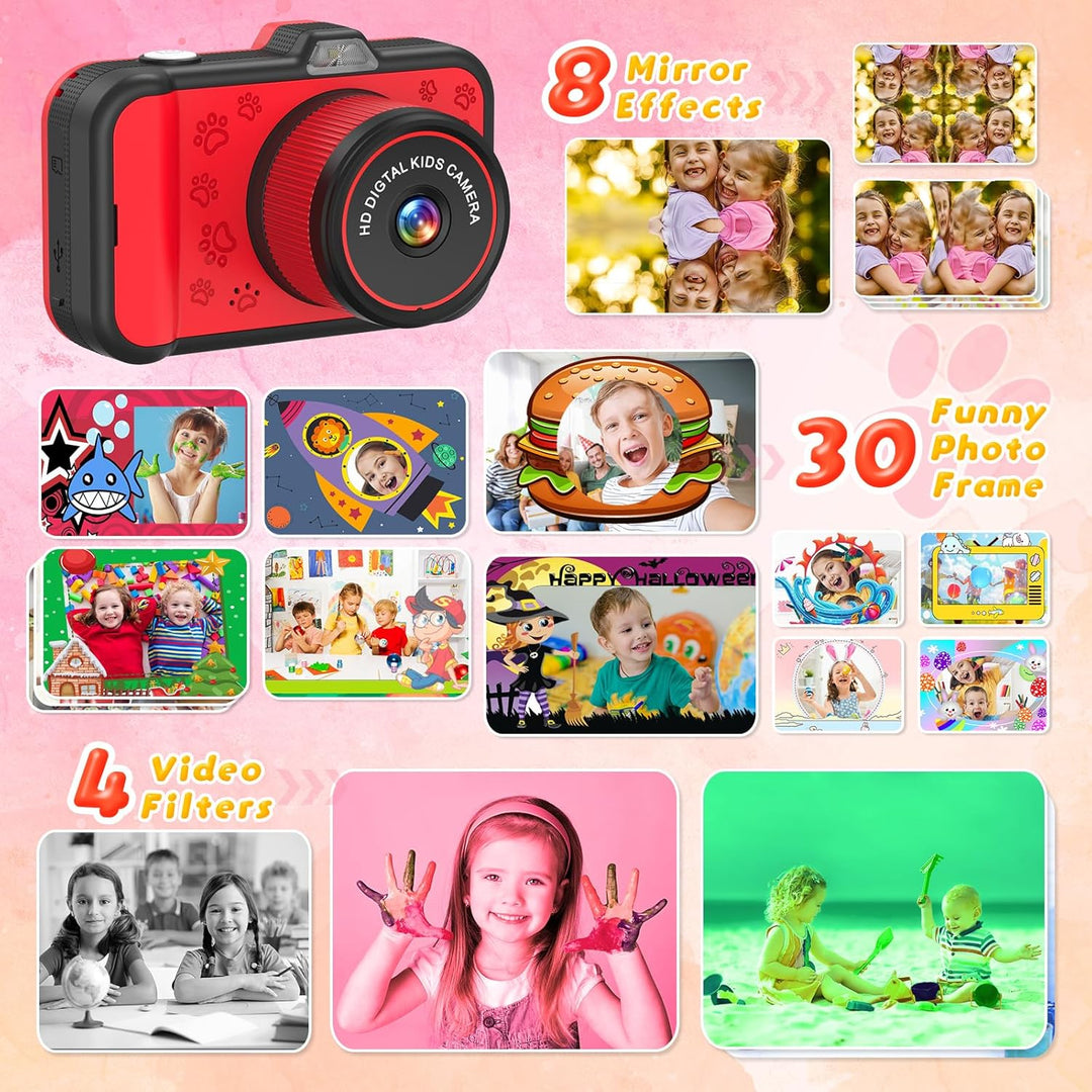 Ushining Kinderkamera, 3,5" Grossbildschirm Kinder Kamera mit 360° Drehbares Zoomobjektiv LED-Blitz