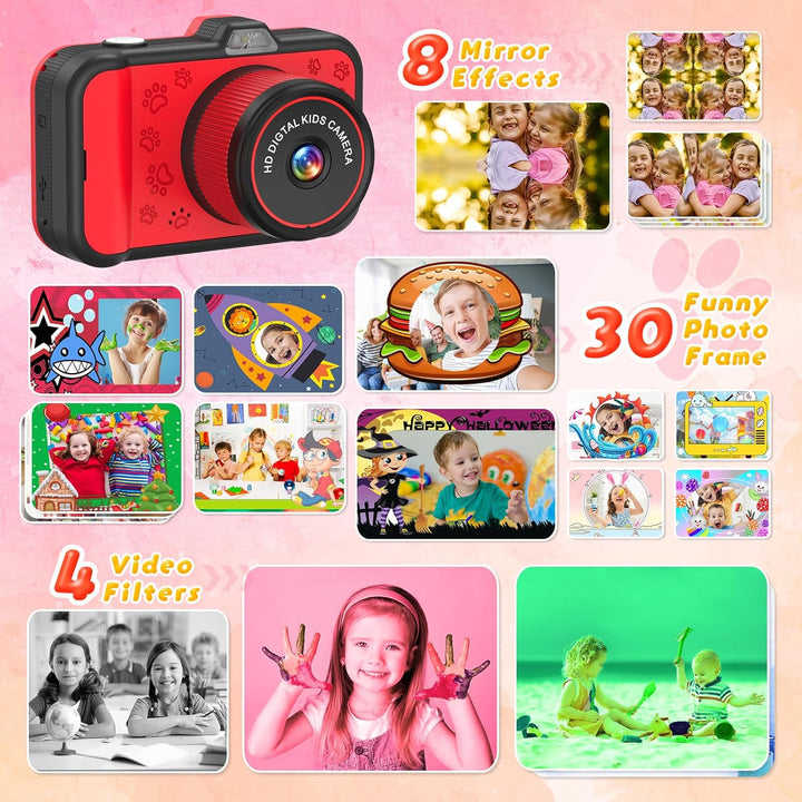 Ushining Kinderkamera, 3,5" Grossbildschirm Kinder Kamera mit 360° Drehbares Zoomobjektiv LED-Blitz