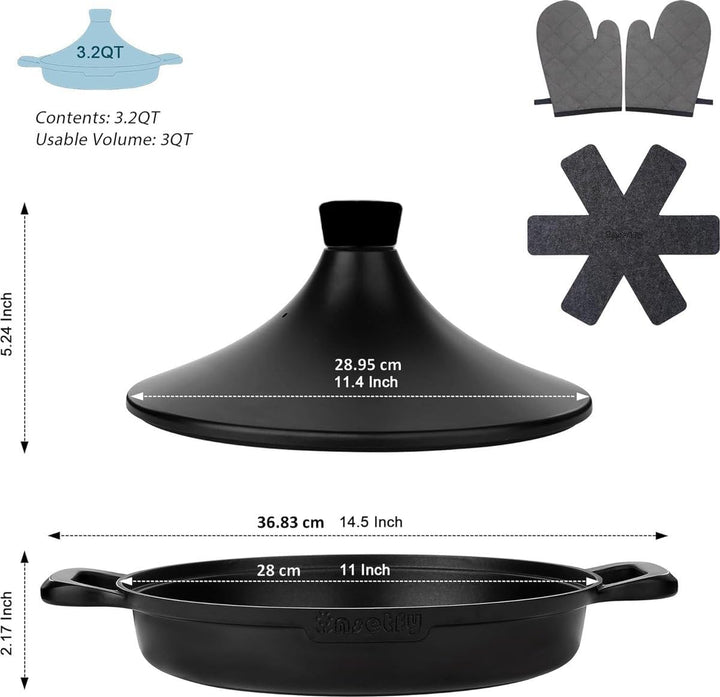 Tajine Safran 30 cm - Antihaft - PFOA free- Geeignet für alle Herdplatten - schwarz inkl. Ofenhandsc