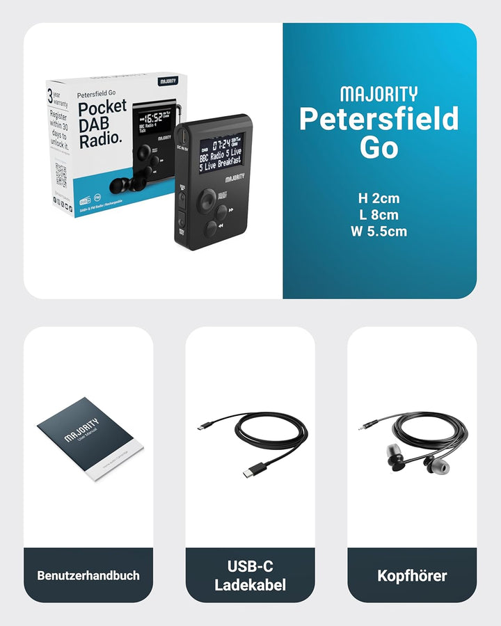 Majority Petersfield-Go tragbares DAB/DAB+ / UKW Digital-Radio mit ansteckbarem Design, Clip-On, sup