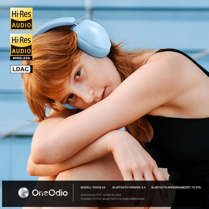 OneOdio A5 Over Ear Kopfhörer Kabellos Bluetooth, Hybrid Aktive Noise Cancelling, Hi-Res LDAC Audio,