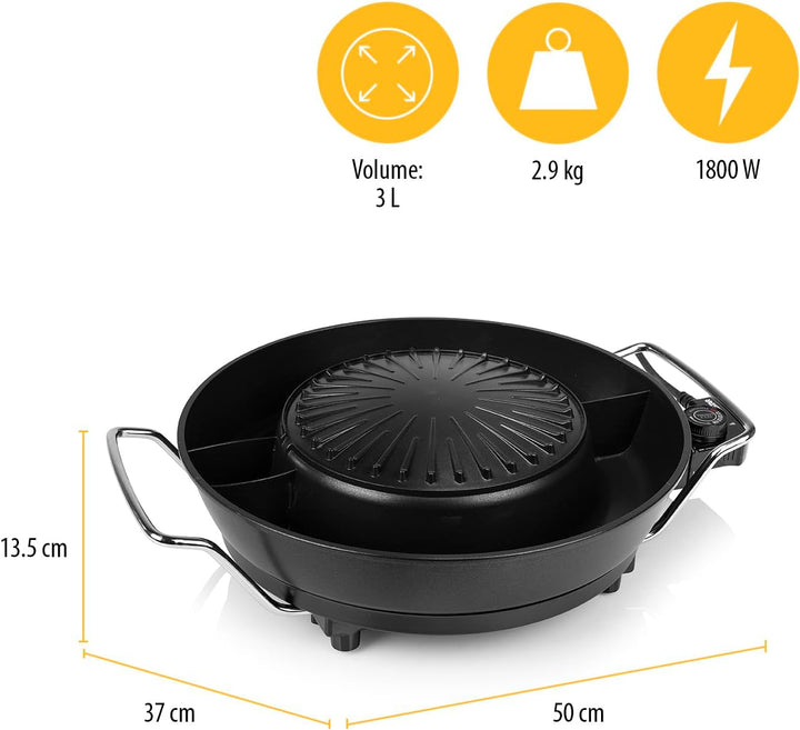 Tristar Koreanischer Grill & Hot Pot – 36 cm ⌀ – 3 L Fassungsvermögen – 4 Personen – 220 °C – Schwar