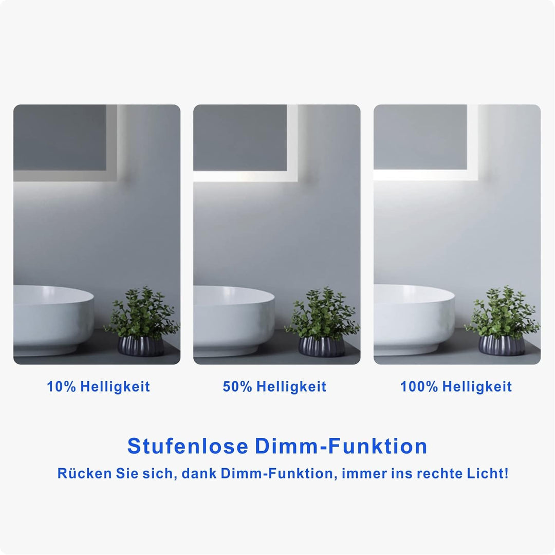 AQUABATOS Badspiegel mit LED Beleuchtung 70x50 cm Antibeschlag Beschlagfrei Dimmbar Touch Schalter K