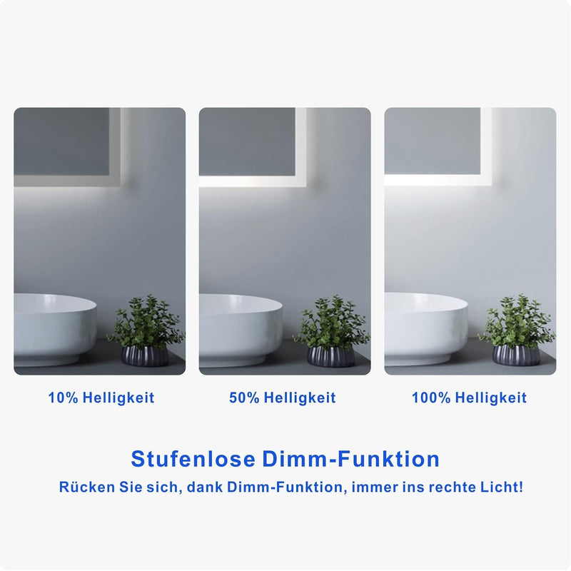 AQUABATOS Badspiegel mit LED Beleuchtung 70x50 cm Antibeschlag Beschlagfrei Dimmbar Touch Schalter K