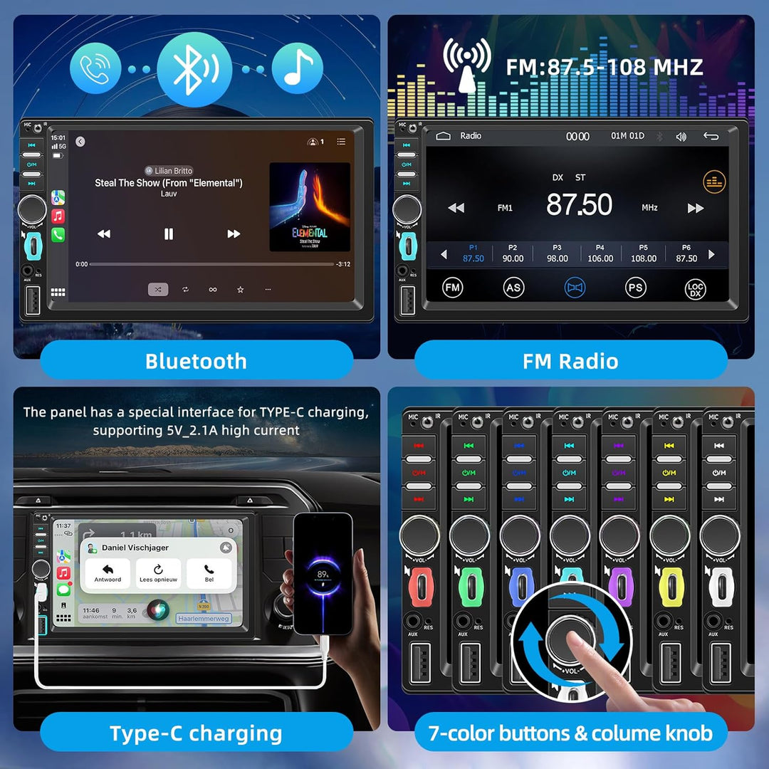 1 DIN Autoradio mit Wireless CarPlay & Android Auto,7-Zoll Touchscreen Auto Display,Mirror Link,GPS