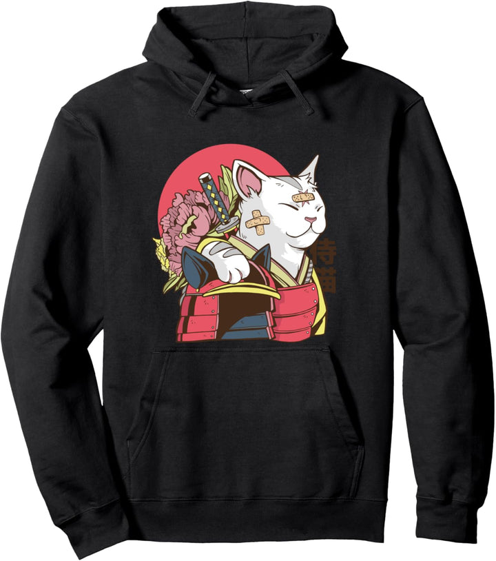 Samurai Katze mit Bandagen Pullover Hoodie