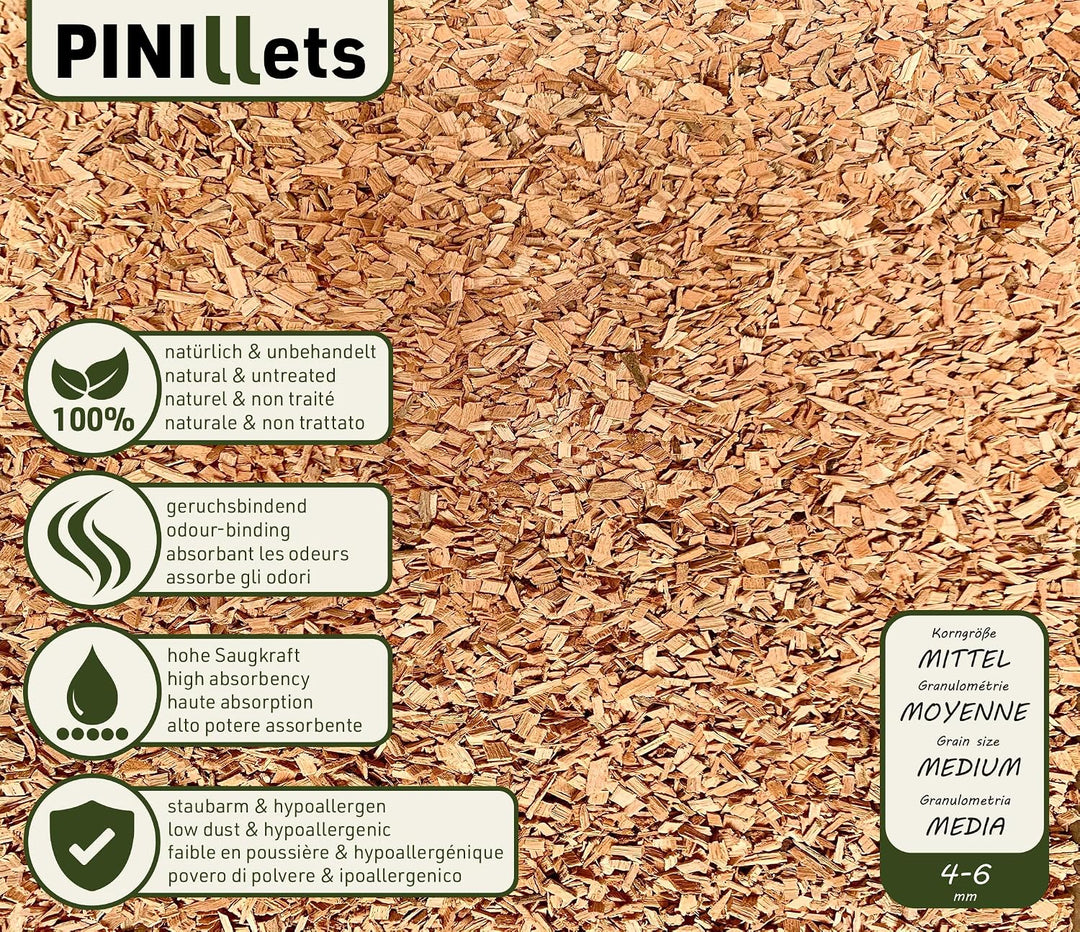 PINI Buchenhack 20 L / 5 kg staubfreie hygienische Bodengrund MITTEL für Reptilien Vögel Kleintiere