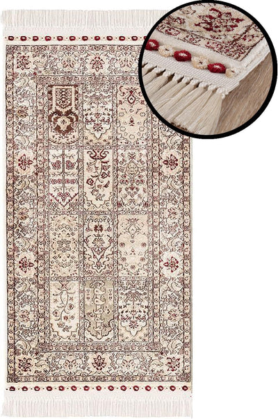 payé Teppich Gebetsteppich - Läufer - Kurzflor - Seccade Namaz - 70x125cm - Beige Bordeaux - Ornamen