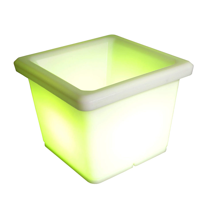 LED Blumentopf Blumenkübel Leuchtend eckig 35x35x27 cm kabellos mit Akku bunt RGB Farbwechsel und Fe