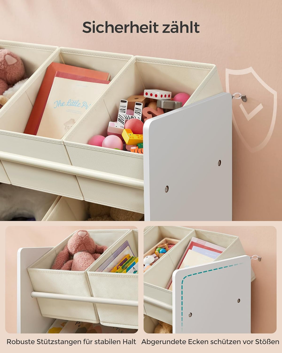 SONGMICS Kinderregal, Spielzeugregal, Bücherregal Kinder, mit 7 Aufbewahrungsboxen aus Vliesstoff, K