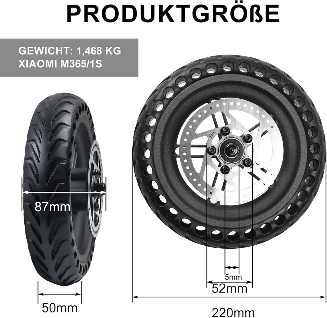 Elektroroller Hinterrad für Xiaomi Mijia M365 / 1S, 8,5 Zoll Ersatzreifen mit 110mm Bremsscheibe &amp; N