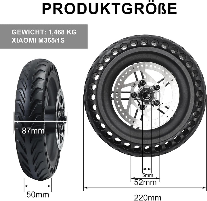 Elektroroller Hinterrad für Xiaomi Mijia M365 / 1S, 8,5 Zoll Ersatzreifen mit 110mm Bremsscheibe &amp; N