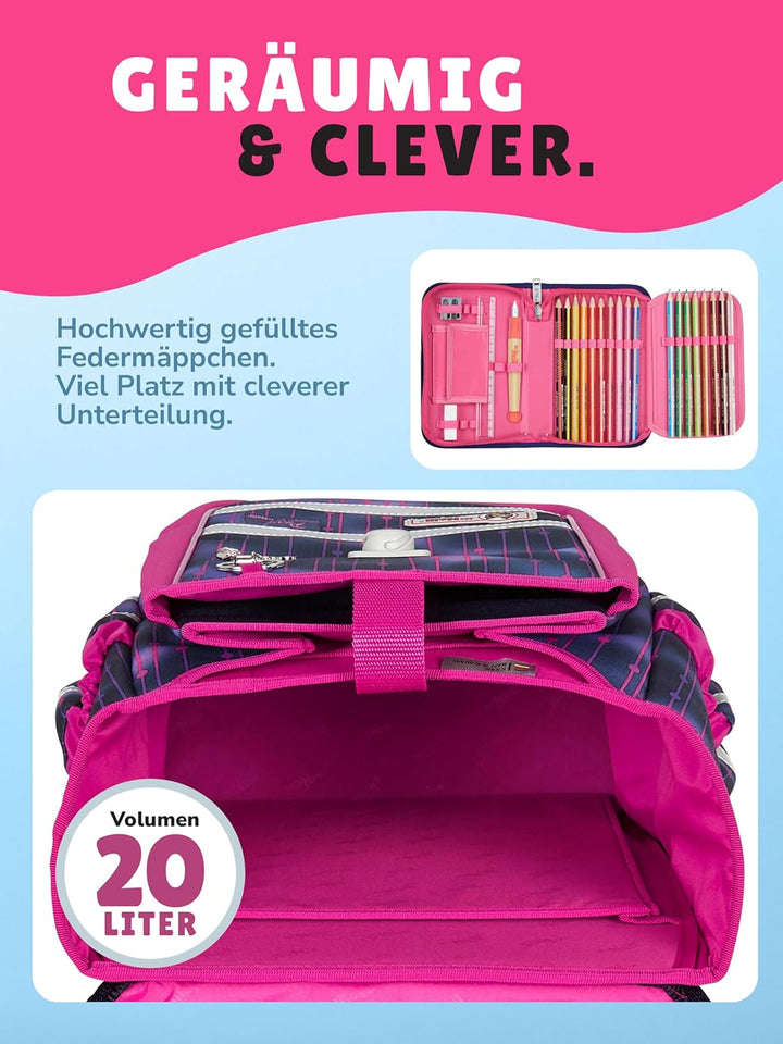 Familando - McNeill Ergo Complete Schulranzen Set - 12-teilig mit Schultüte - Pearl mit Herz Schloss
