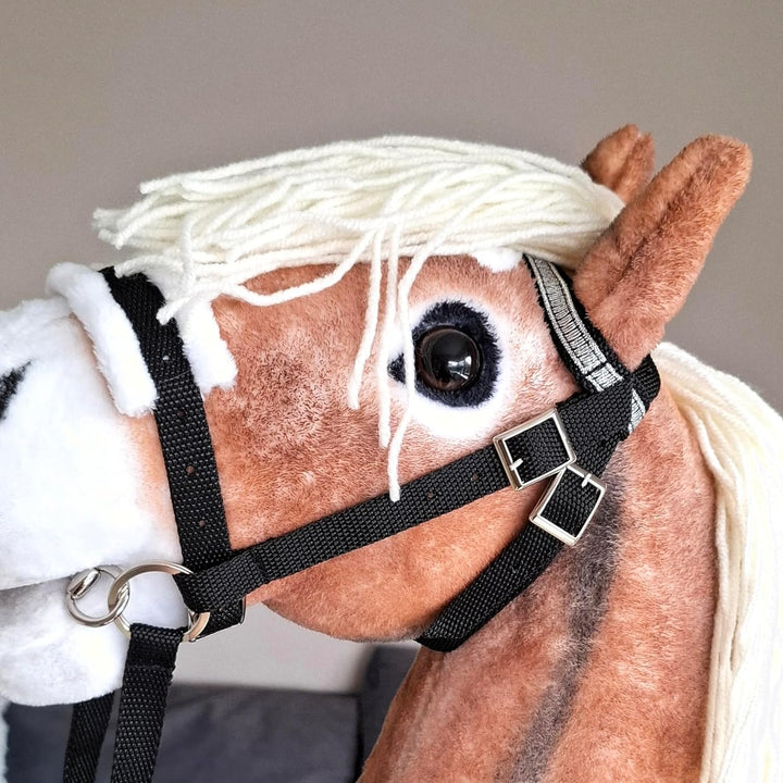 Set Hobby Horse A3 + Abnehmbare Trense & Halfter | Grosses Steckenpferd Haflinger | Abnehmbare Trens