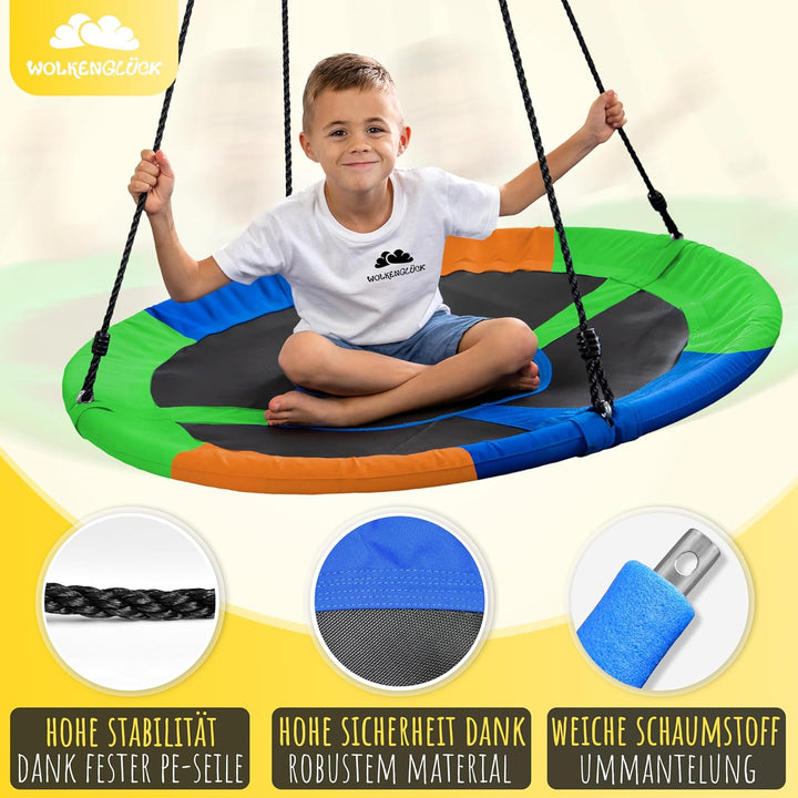 WOLKENGLÜCK® Nestschaukel [Ø 110 cm] - Höhenverstellbare Schaukel Outdoor & Indoor für Kinder und Er