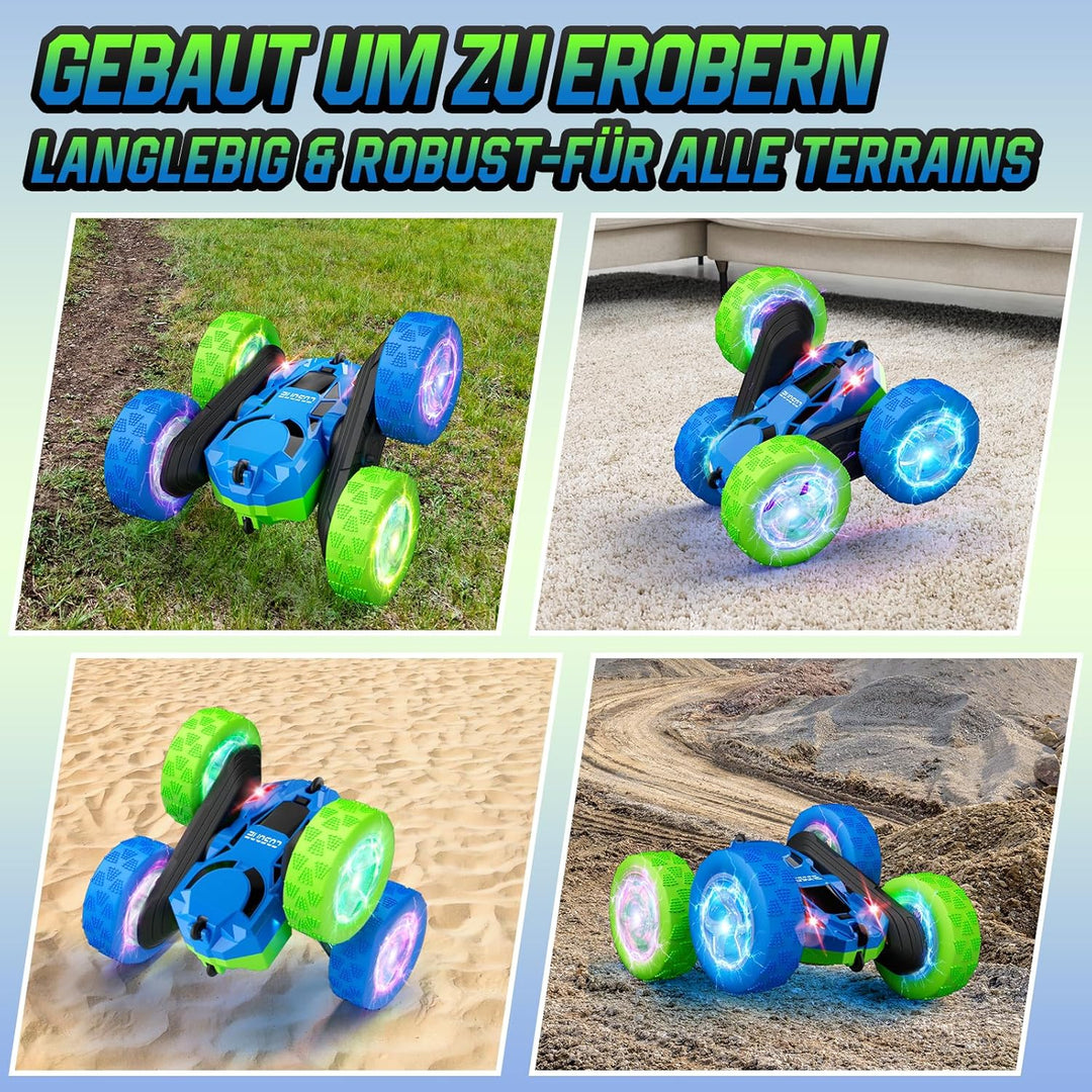 cosone Ferngesteuertes Auto für Kinder RC Stunt Cars mit coolem Rad Lichter 360° drehend Jungen Spie