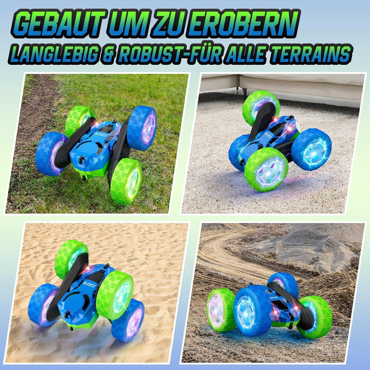 cosone Ferngesteuertes Auto für Kinder RC Stunt Cars mit coolem Rad Lichter 360° drehend Jungen Spie