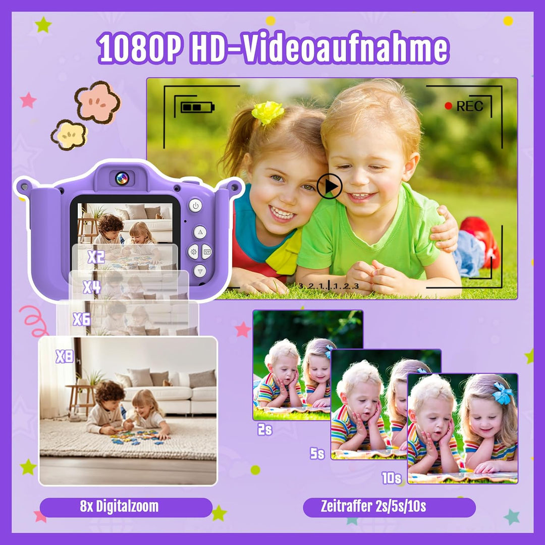 Kinderkamera mit 32GB Speicherkarte & 1080P HD – Selfie Kamera für Mädchen & Jungen ab 3 Jahren, Dig