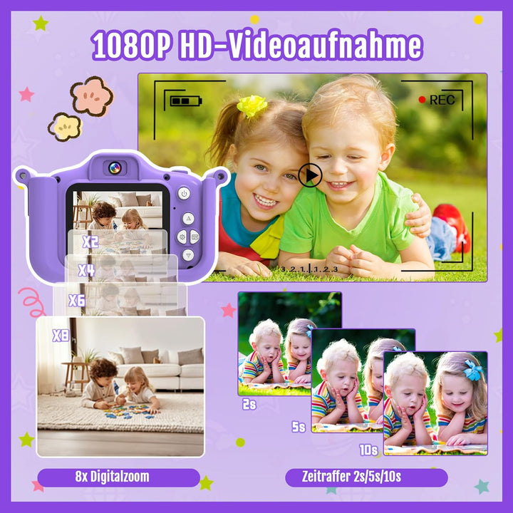 Kinderkamera mit 32GB Speicherkarte & 1080P HD – Selfie Kamera für Mädchen & Jungen ab 3 Jahren, Dig