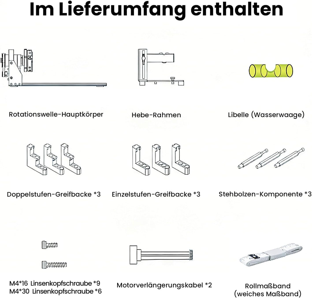 Longer Drehachse Rotary Modul (Spannfutter) für Rahmen-Lasergravierer – kompatibel mit Ray5, B1 Seri