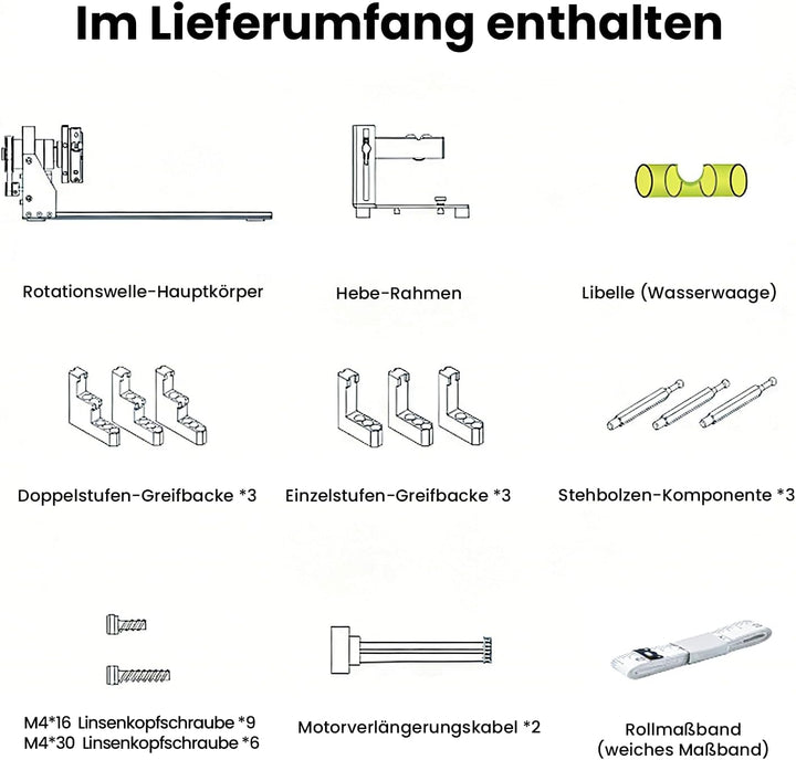 Longer Drehachse Rotary Modul (Spannfutter) für Rahmen-Lasergravierer – kompatibel mit Ray5, B1 Seri
