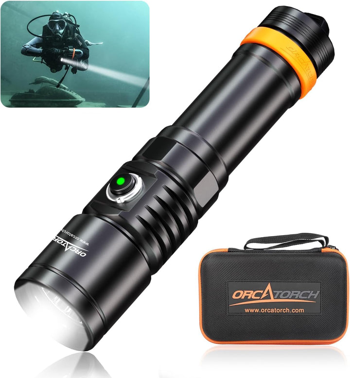 ORCATORCH D710 Tauchlampe, 3000 Lumen Unterwasser-Taschenlampe mit 6 Grad schmalem Strahl, IP68 wass