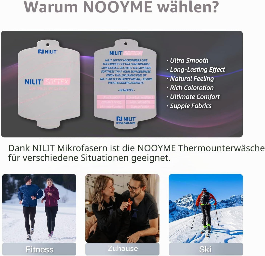 NOOYME Thermounterwäsche Herren Warm Atmungsaktiv Flexibel Skiunterwäsche Weich Thermo Unterwäsche M