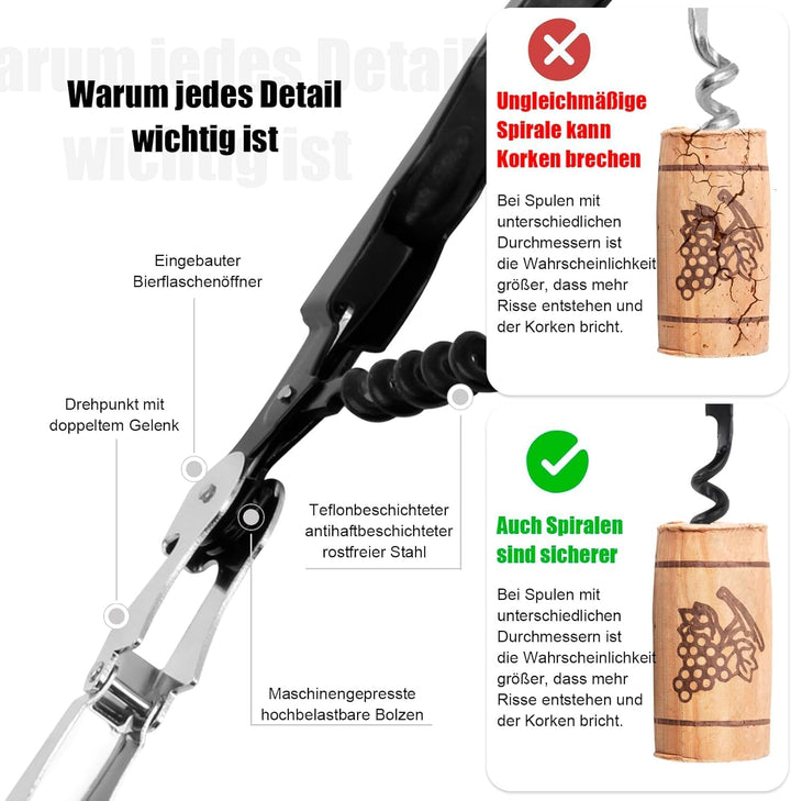 8 Stück Kellnermesser, 3-in-1 Flaschenöffner, Korkenzieher Edelstahl, Weinöffner für Sommeliers, Kel