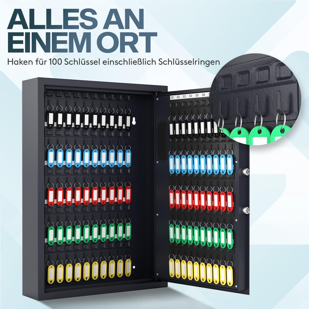 ACROPAQ Schlüsselschrank mit Zahlencode - Für bis zu 100 Schlüssel, Inkl. 100 Anhänger, Mit elektron