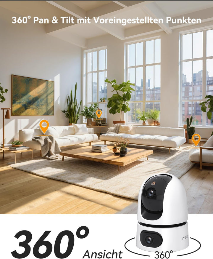 Imou 2K+2K QHD Dual Kameras Überwachungskamera Innen mit Person/Haustiererkennung, 360° PTZ WLAN Kam