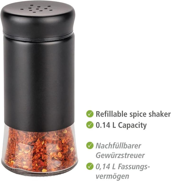 WENKO Glas Gewürzstreuer Boga, Grillzubehör mit 0,14 L, Black Outdoor Kitchen Gewürz-Streuer für Gew