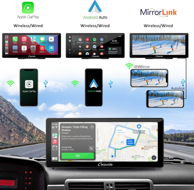 Carpuride Neuestes 10,3-Zoll-Full-HD-Touchscreen-Tragbares Drahtloses Apple Carplay Android Auto mit