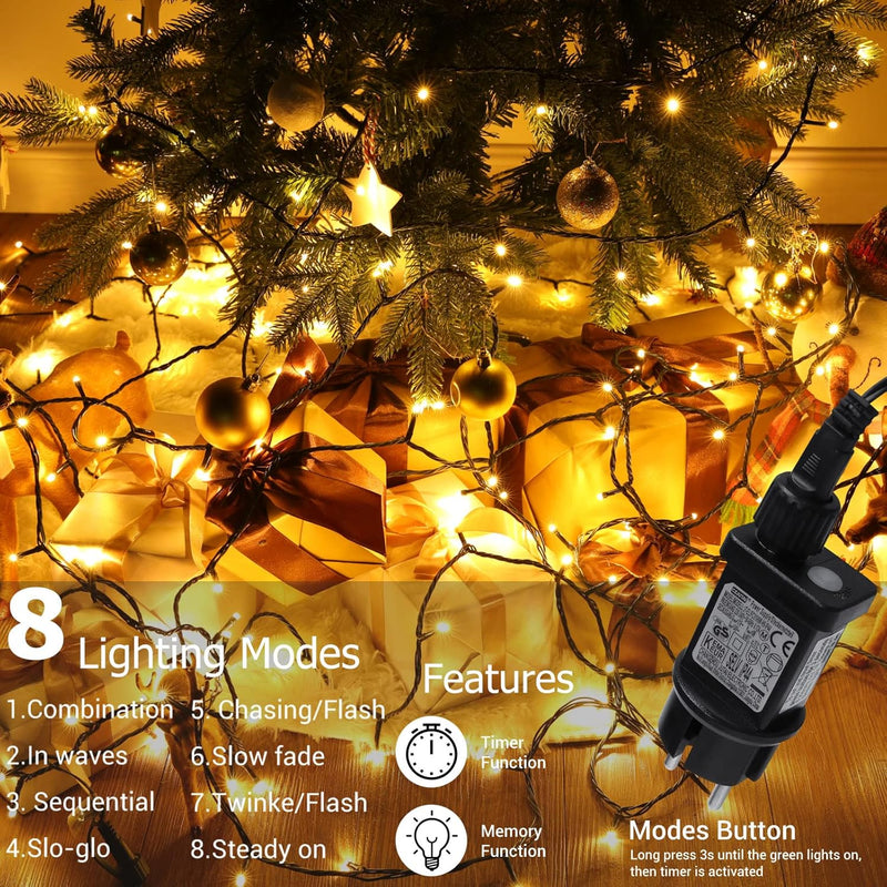 Joomer Lichterkette Aussen 400 LED, 39.9M Warmweiss Weihnachtsbaum Lichterkette Strombetrieben mit T