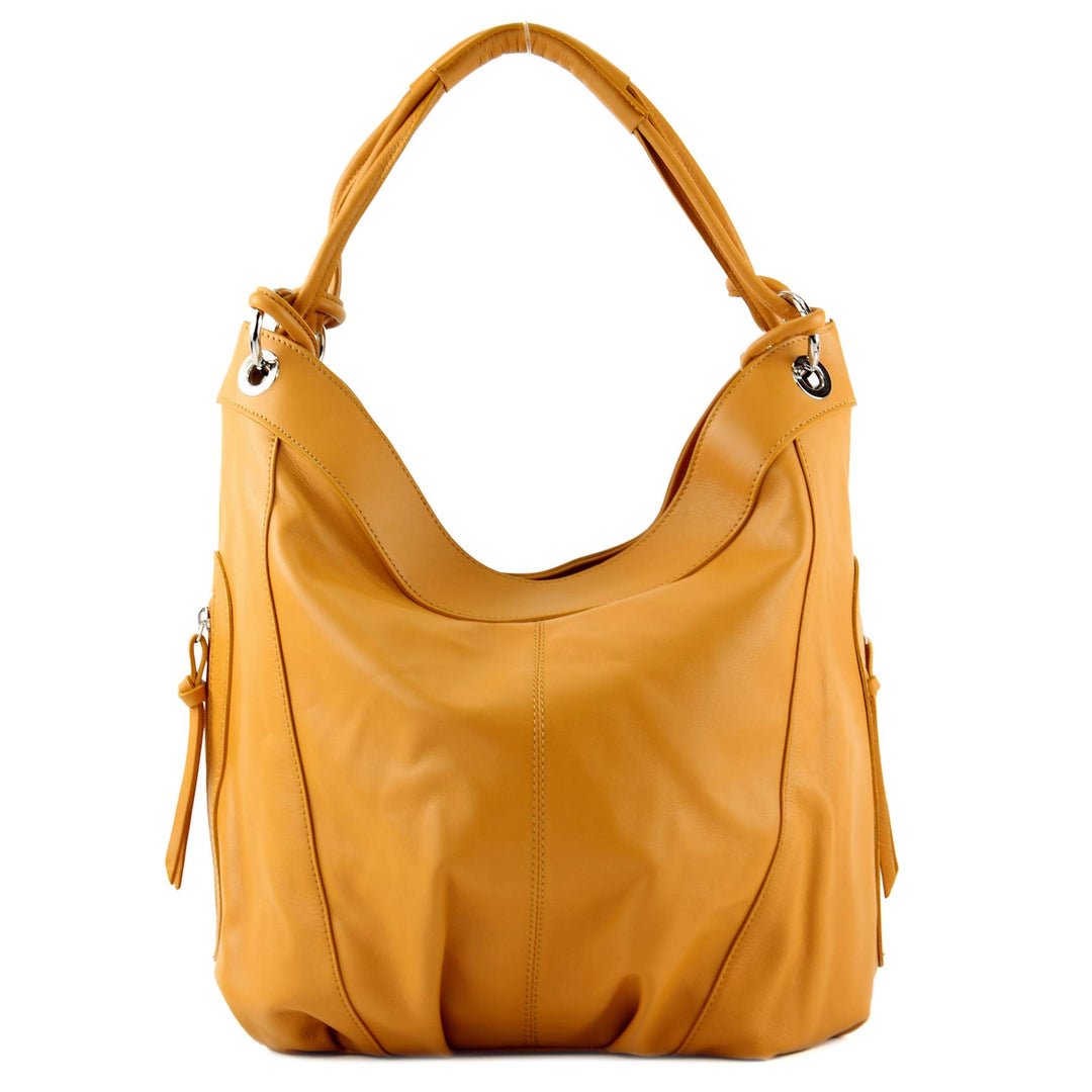 modamoda de - Z18 - ital Damenhandtasche aus Leder/Nappaleder Senfgelb, Senfgelb