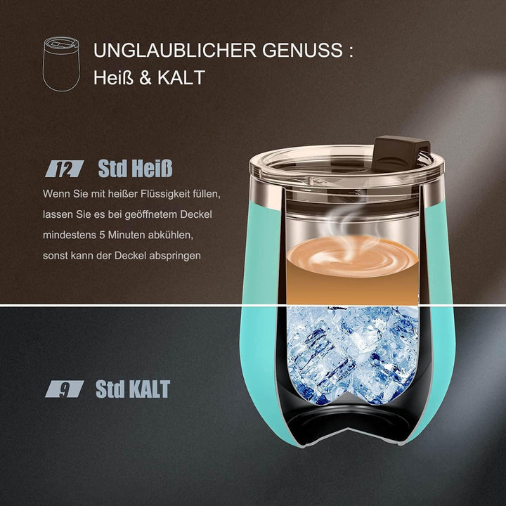 2 Stück Weinbecher to go 350 ml, BPA-frei Weinglas to go, hält 3 Stunden warm und 9 Stunden kalt, Ca