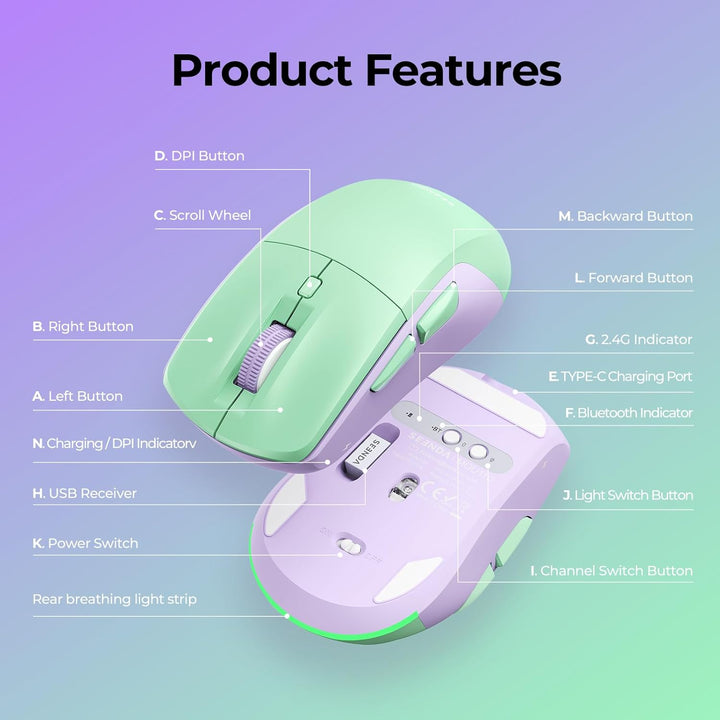 seenda Kabellose Bluetooth Maus, Bluetooth & 2.4G USB Dual Mode Wiederaufladbare LED Leise Klicks Er