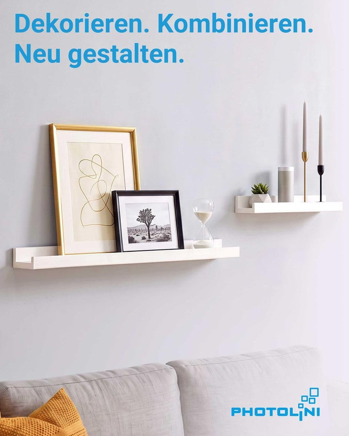 PHOTOLINI Wandregal stabiles MDF-Holz Weiss 70 cm, Schweberegal, 2er Set, modernes Design, Bilderlei
