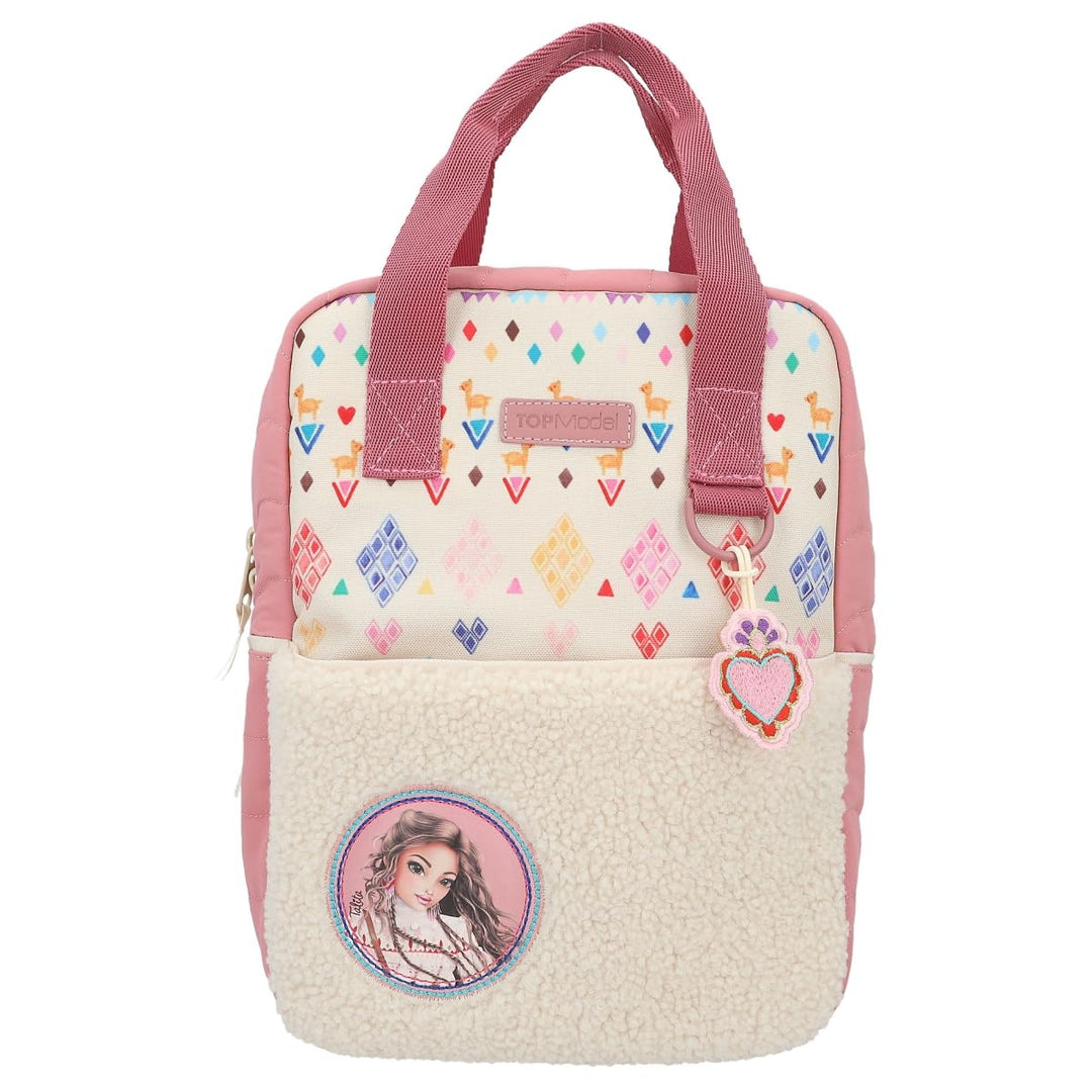 Depesche 12586 TOPModel Cosy - Rucksack mit Plüsch, buntem Herz Anhänger, Stepp-Details und Täschche