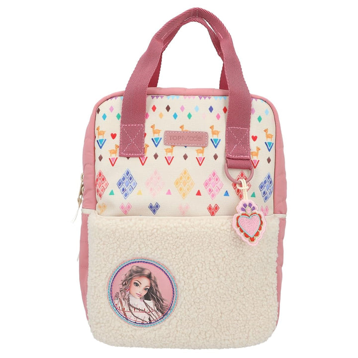 Depesche 12586 TOPModel Cosy - Rucksack mit Plüsch, buntem Herz Anhänger, Stepp-Details und Täschche