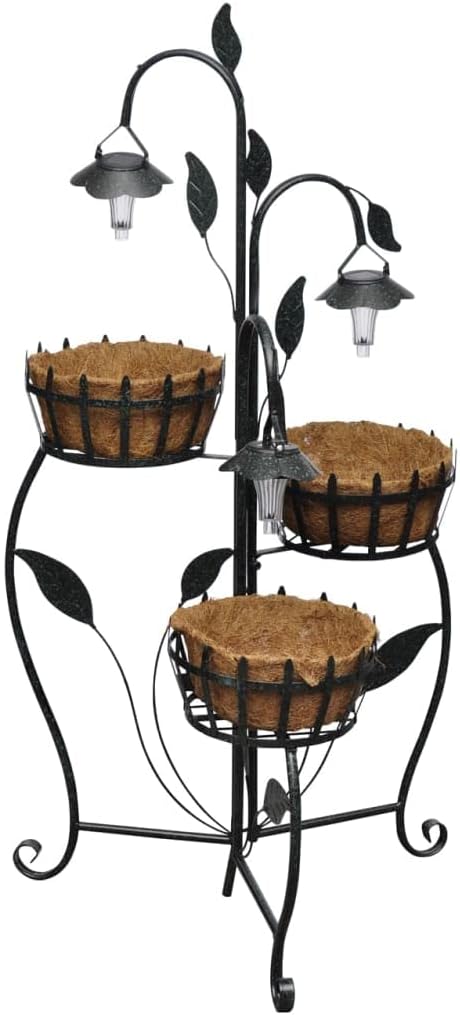 vidaXL Blumenampel Blumenständer Hängeampel Pflanzkörbe Solarleuchte Blumensäule Metall