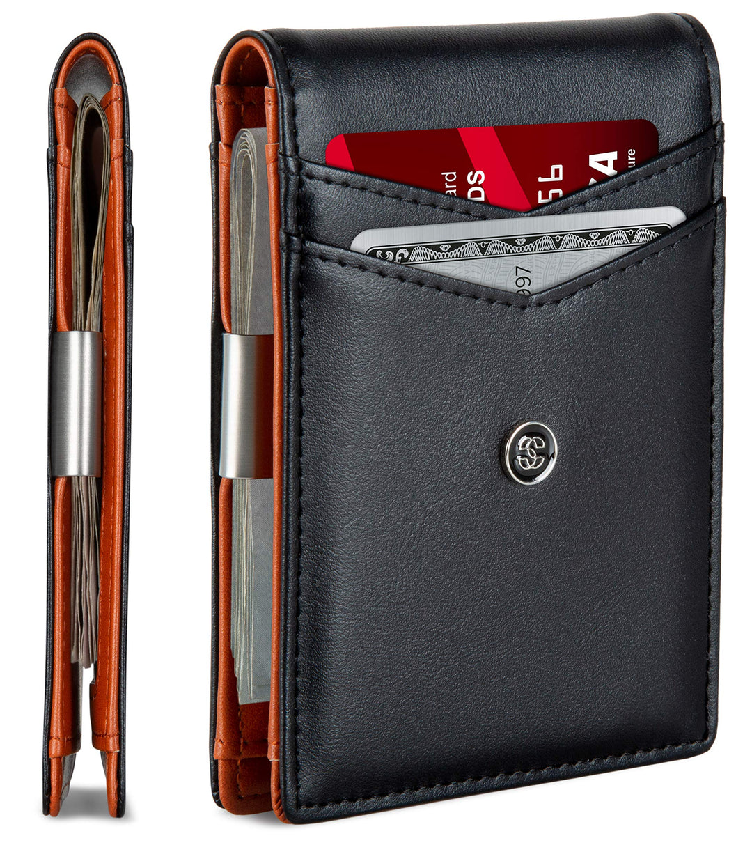 Suavell Leder Slim Wallets für Herren Geldbörse Kartenhalter mit Geldklammer Niedriges Profil RFID B