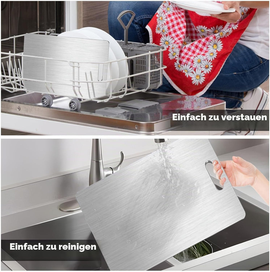 Titan Schneidebrett 3 Stück, Edelstahl Anti-Rutsch, Doppelseitig, Lebensmittelecht, BPA-frei, Titan