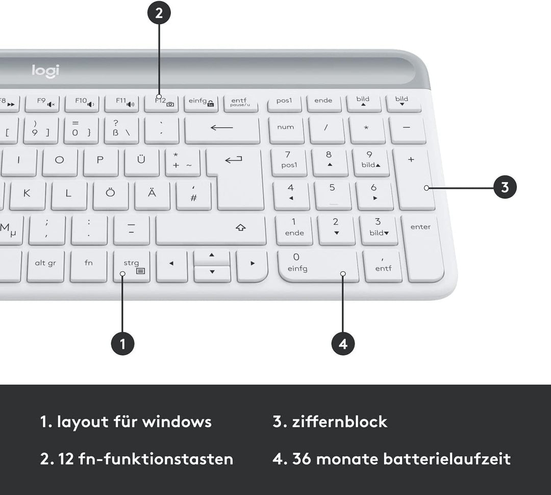 Logitech MK470 Slim Combo Kabelloses Tastatur-Maus-Set, 2.4 GHz Verbindung via Nano-USB-Empfänger, 1