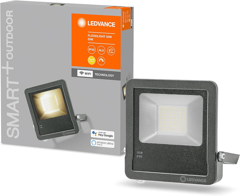LEDVANCE Smarte LED Aussenleuchte mit WiFi Technologie, Flutstrahler für Aussen, Warmweiss (3000K),